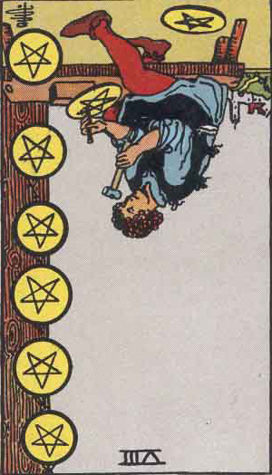 Eight of Pentacles reversed tarot card