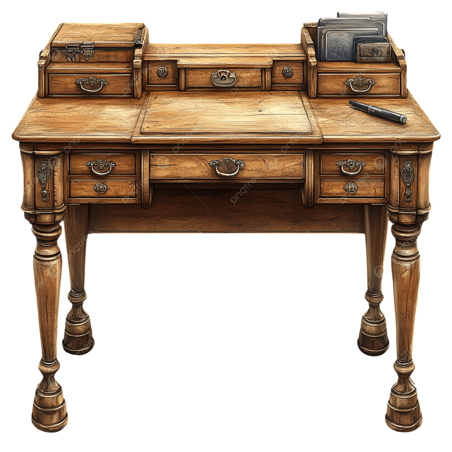 A wooden writing desk used as a digital altar